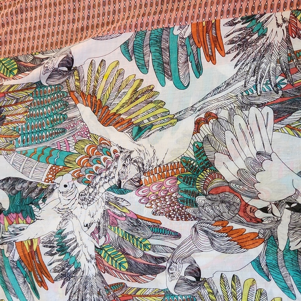 Large Bird And Fish Colorful Patterned Scarf - Picture 8 of 8